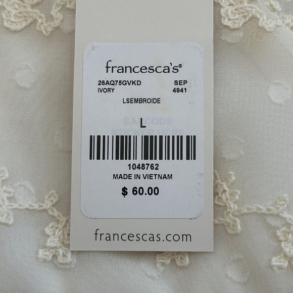 Francesca's Dress Womens Large White Embroidered Long Sleeve Boho Mini V Neck - Picture 7 of 9